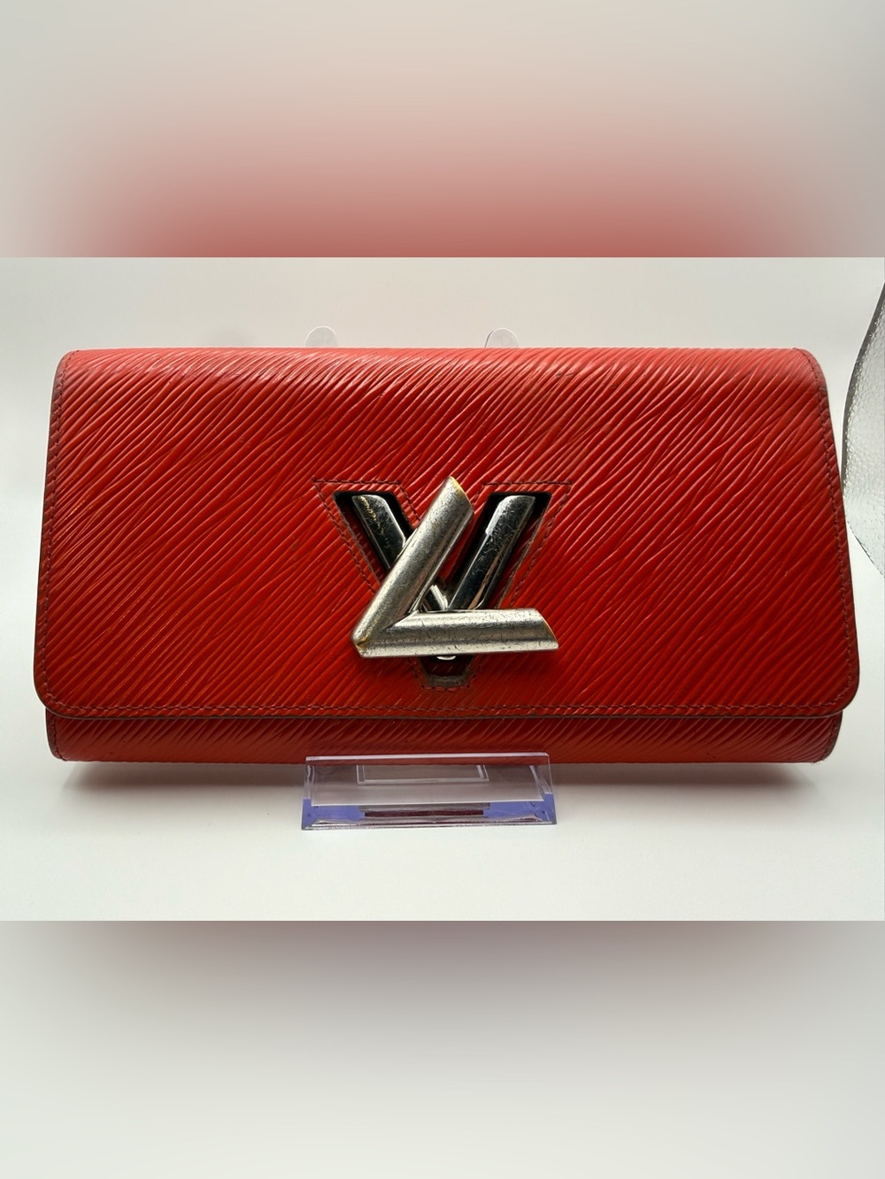 Louis Vuitton Red Epi Leather Wallet with Silver LV Emblem